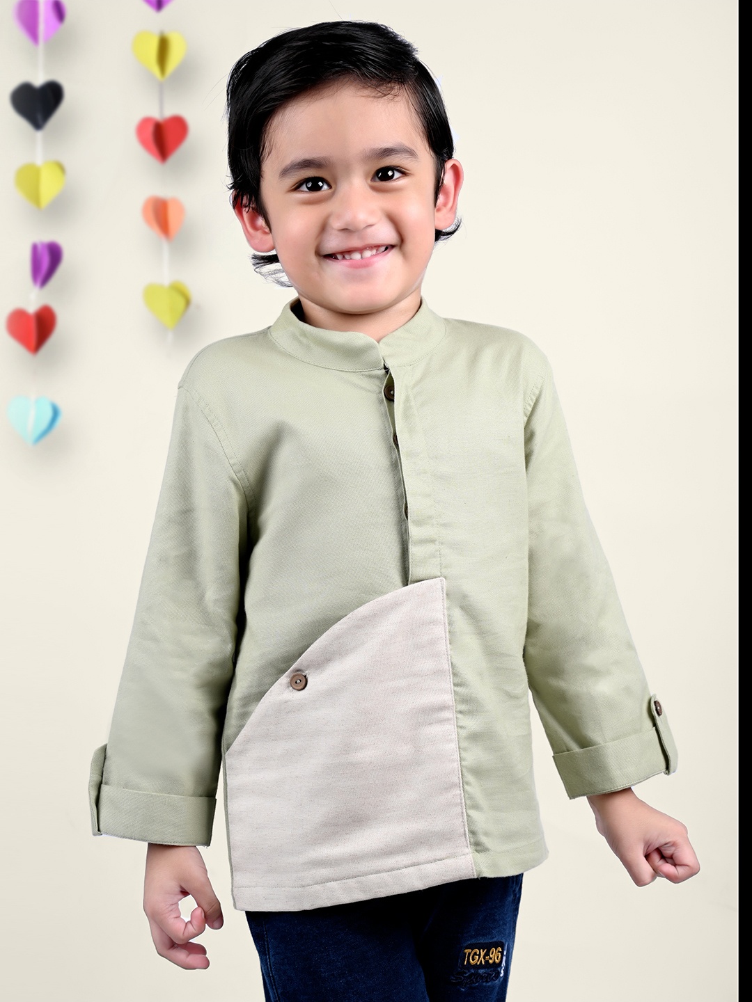 

Little Llama Boys Premium Linen Casual Shirt, Green