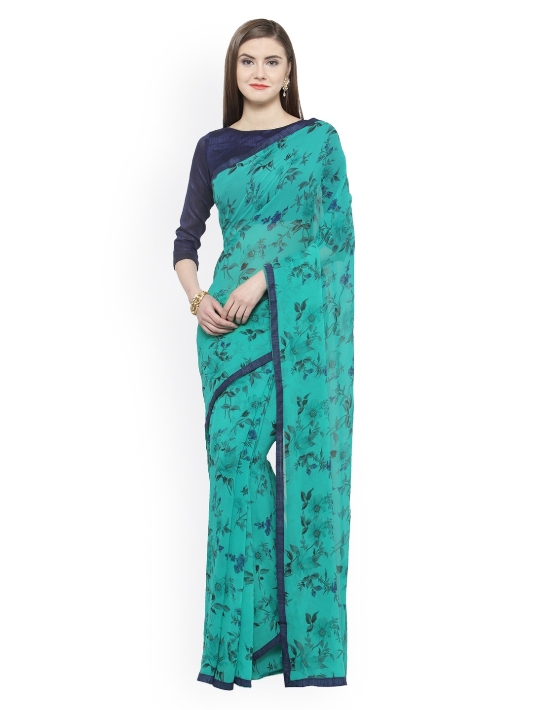 

Shaily Green Printed Pure Georgette Saree