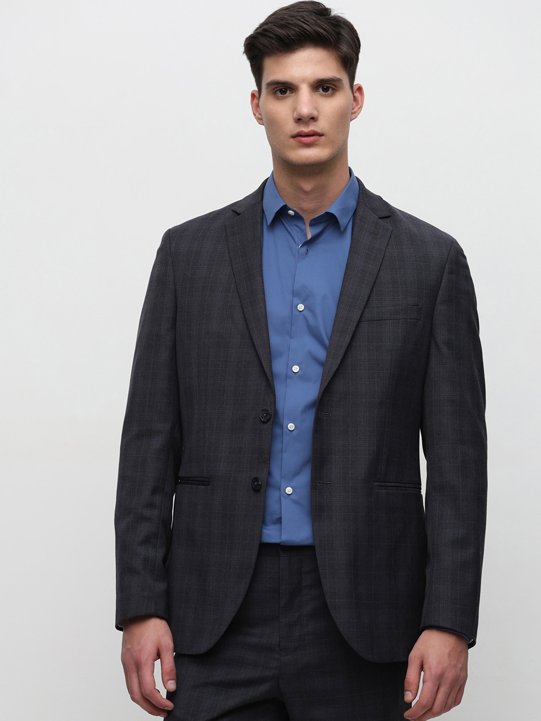 

SELECTED Checked Single-Breasted Slim-Fit Formal Blazer, Grey