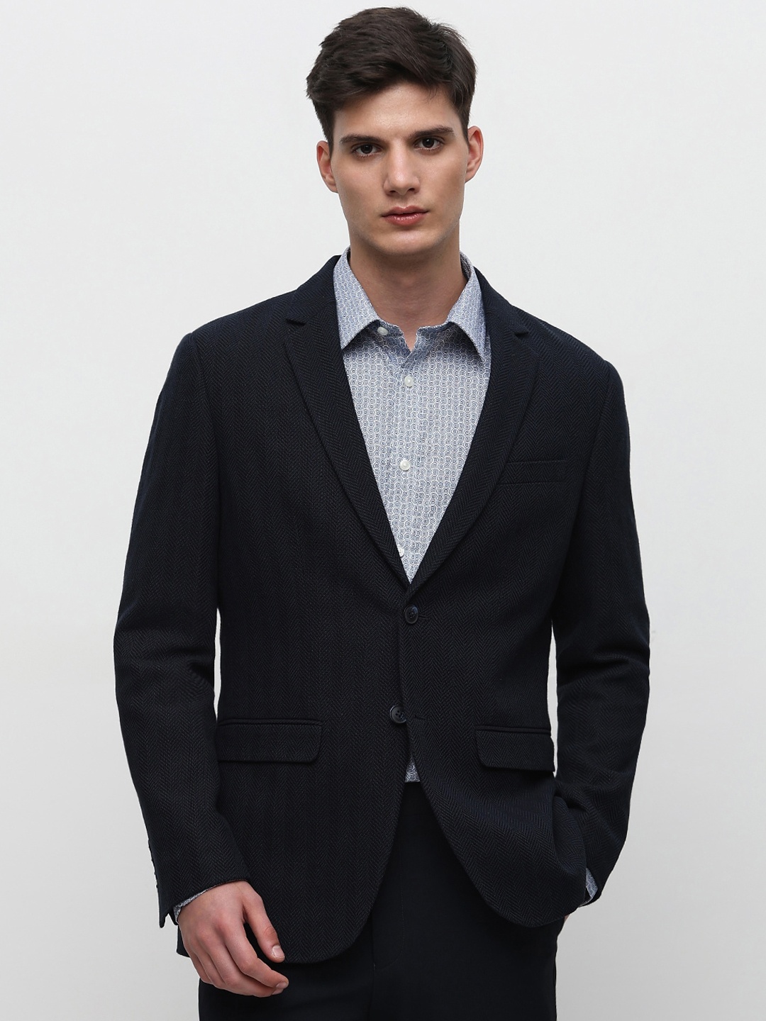 

SELECTED Self-Design Single-Breasted Slim-Fit Formal Blazer, Navy blue