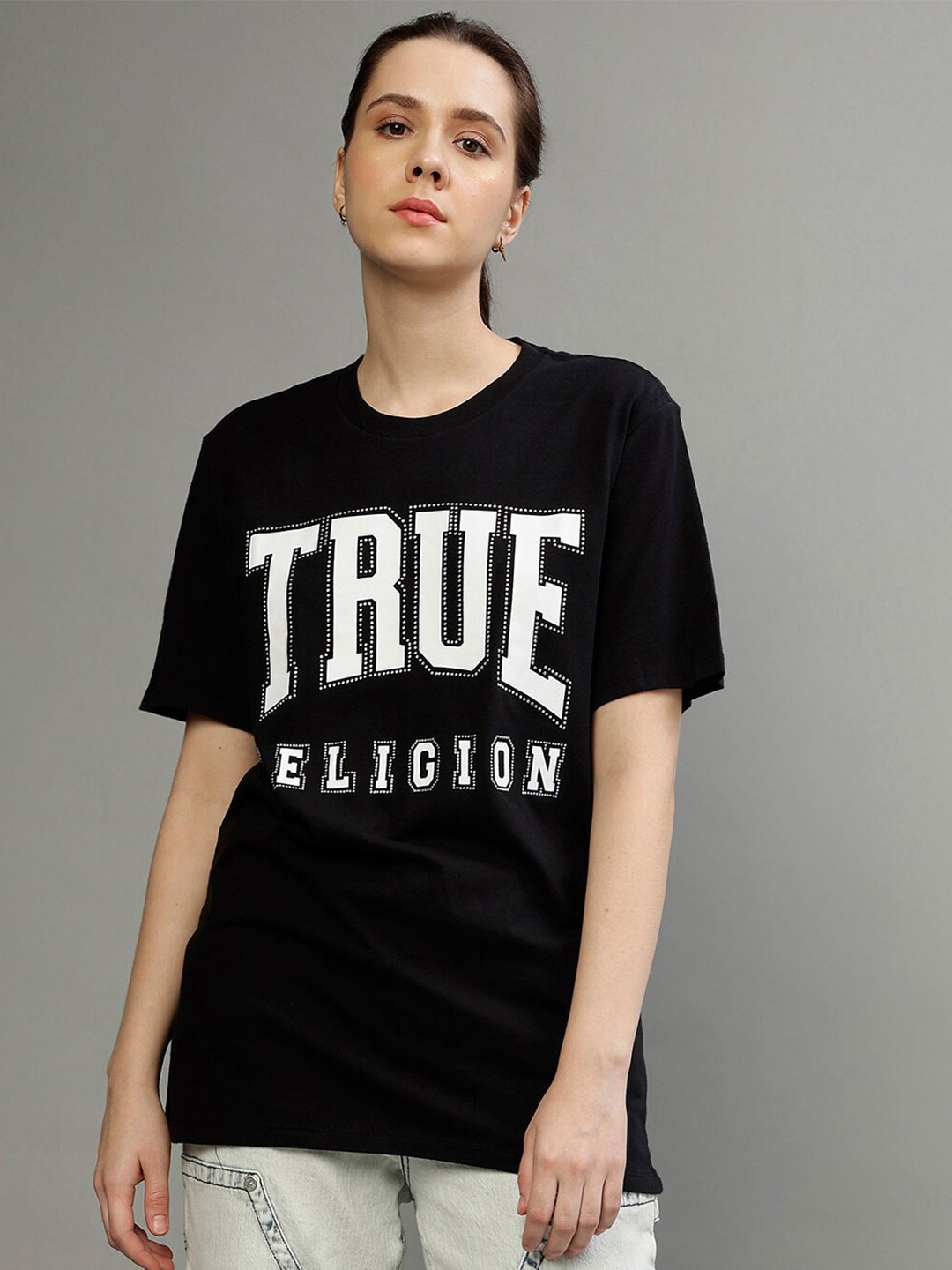 

True Religion Brand Logo Printed Cotton T-shirt, Black