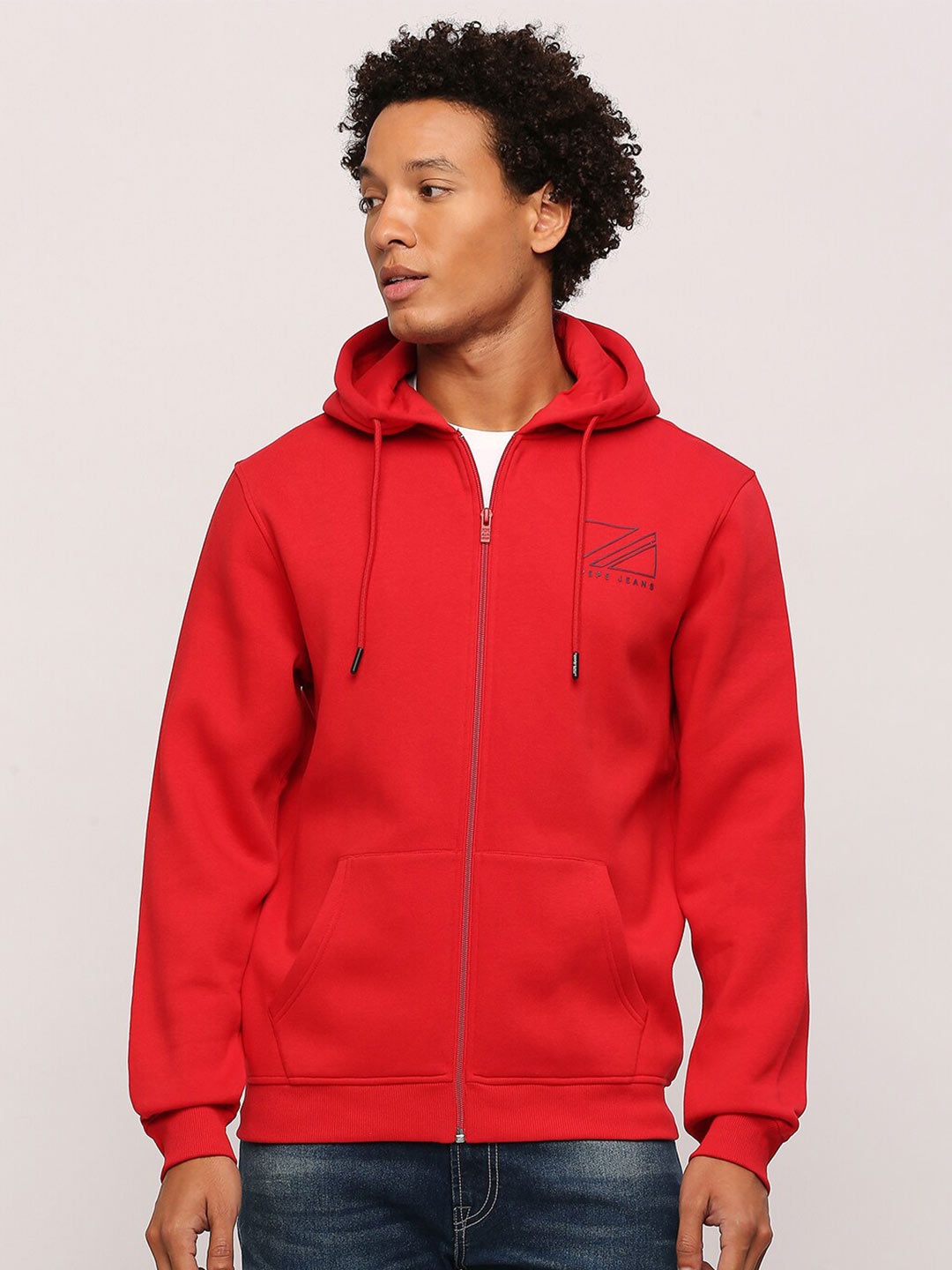 

Pepe Jeans Long Sleeves Fleece Hood Front-Open Sweatshirt, Red