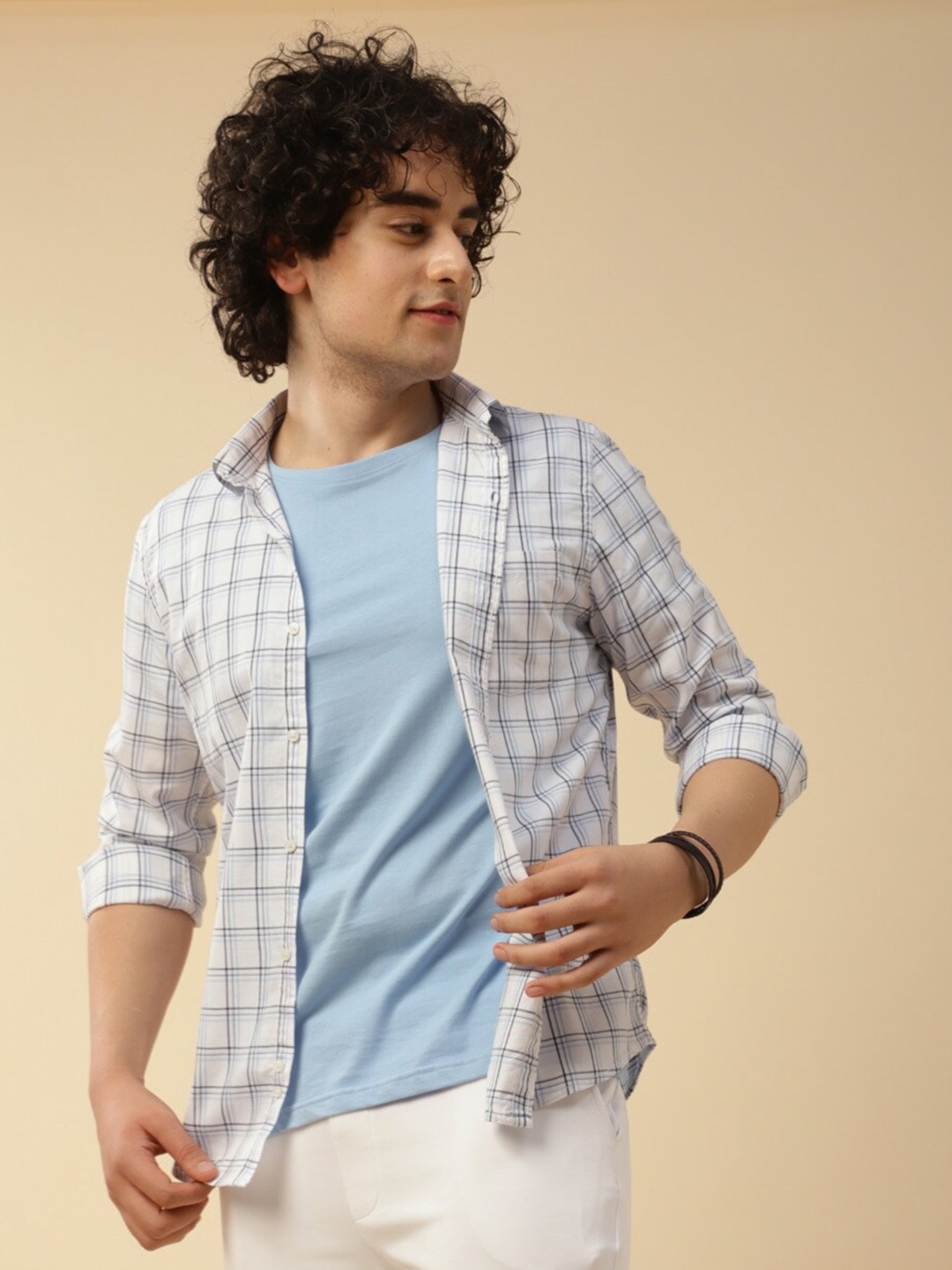 

Turtle Checked Relaxed Slim Fit Cotton Casual Shirt, White