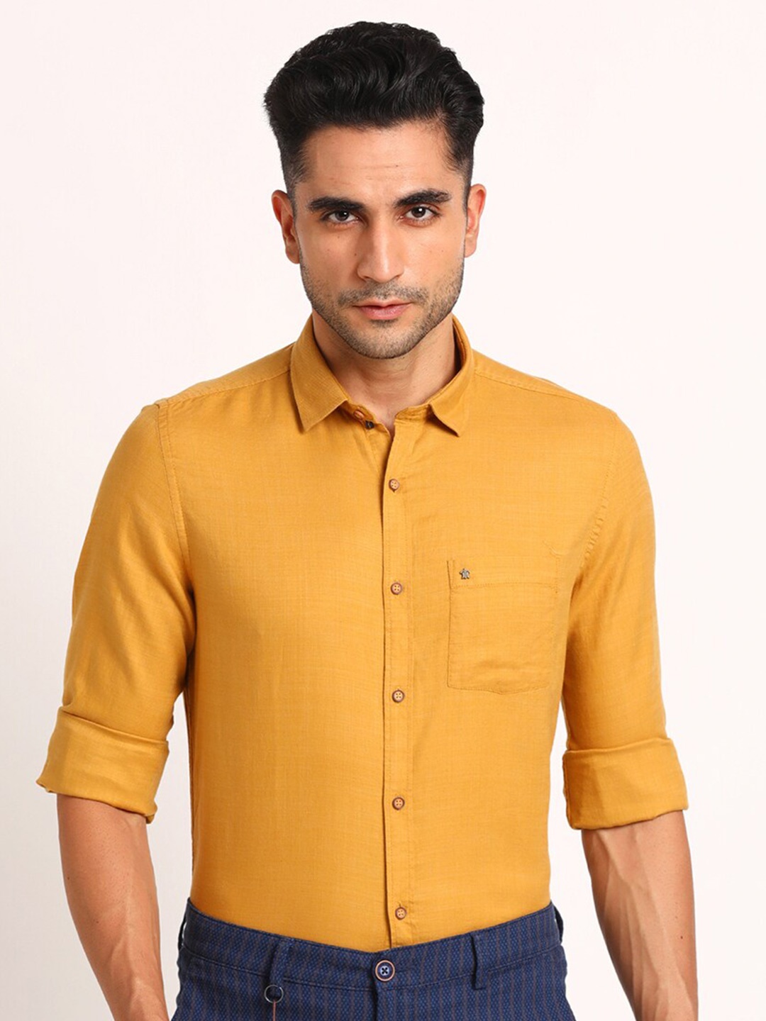 

Turtle Relaxed Slim Fit Long Sleeves Formal Shirt, Mustard