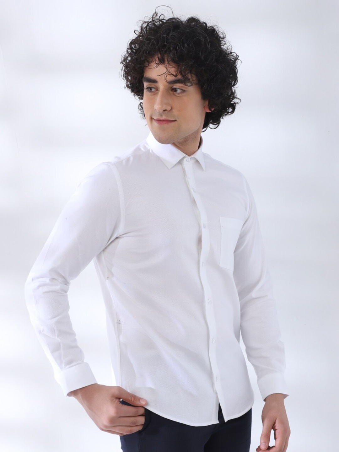 

Turtle Modern Slim Fit Self Design Pure Cotton Formal Shirt, White