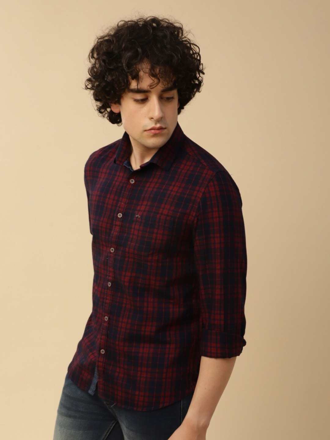 

Turtle Relaxed Slim Fit Tartan Checked Pure Cotton Casual Shirt, Navy blue