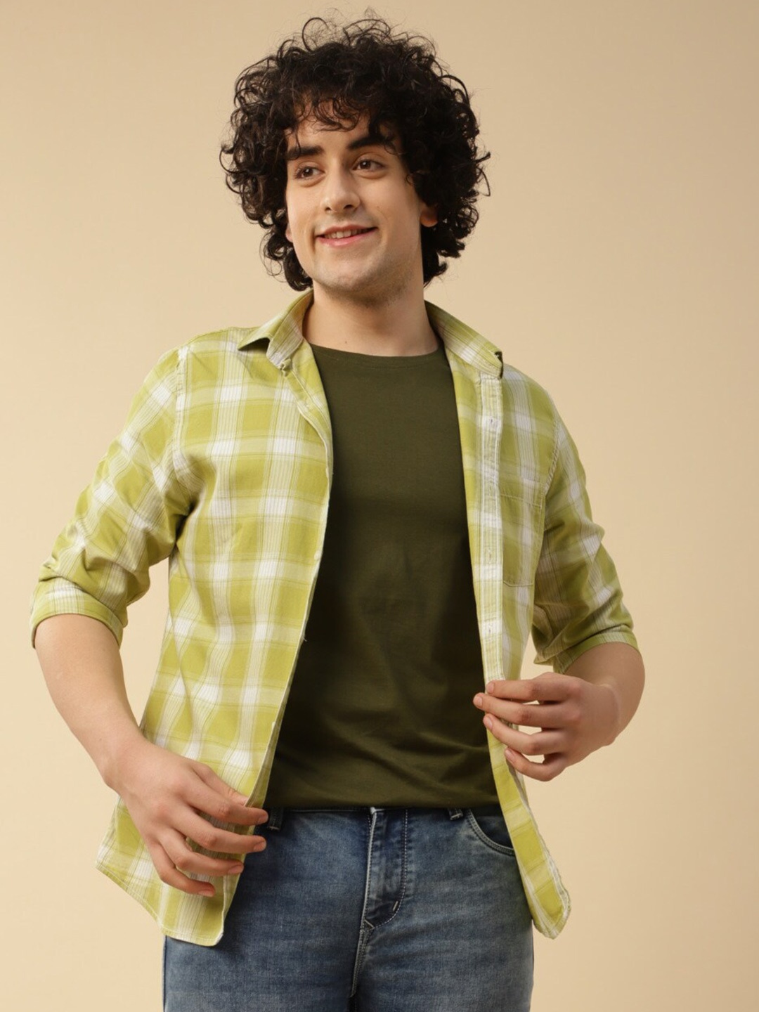 

Turtle Relaxed Slim Fit Tartan Checked Pure Cotton Casual Shirt, Green