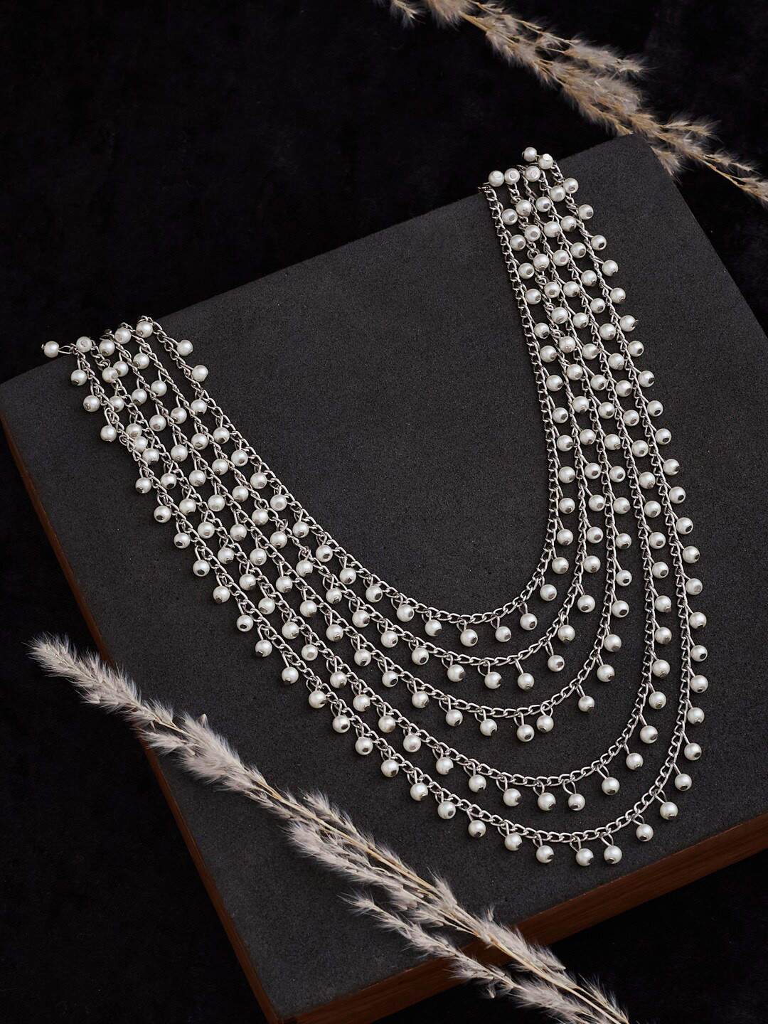

ATIBELLE Silver-Plated Beaded German Silver Layered Necklace, White