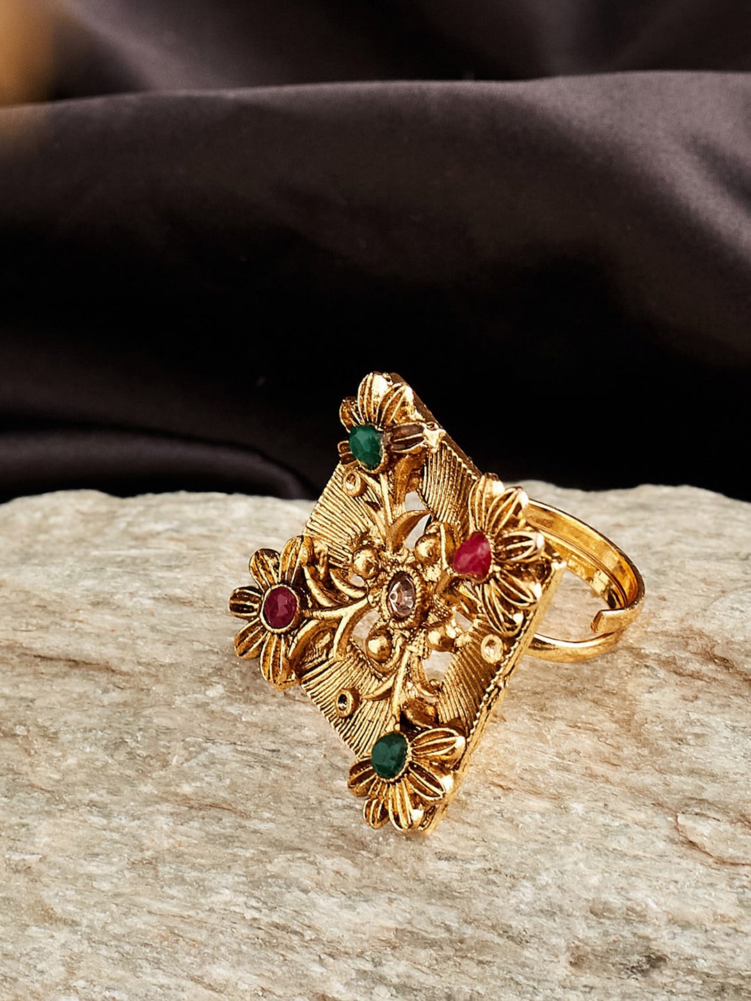 

ATIBELLE Gold-Plated Stone-Studded Finger Ring