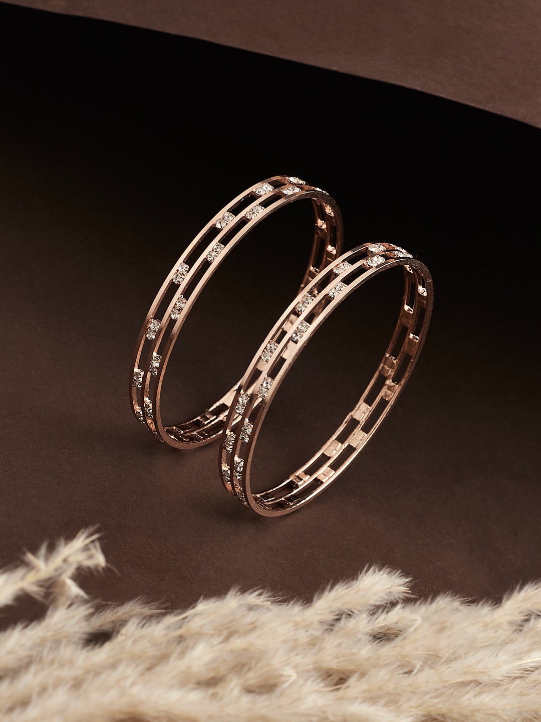 

ATIBELLE Set Of 2 Rose Gold-Plated AD-Studded Bangles