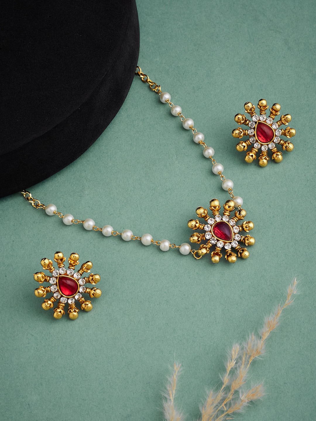 

ATIBELLE Gold Plated Jewellery Set, Maroon