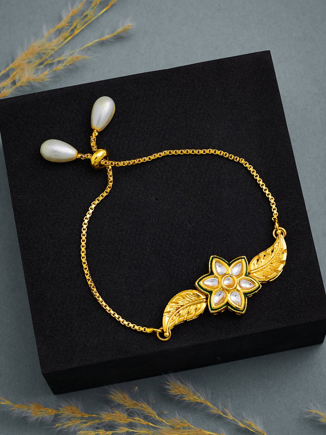

ATIBELLE Gold-Plated Kundan Studded Brass Charm Bracelet