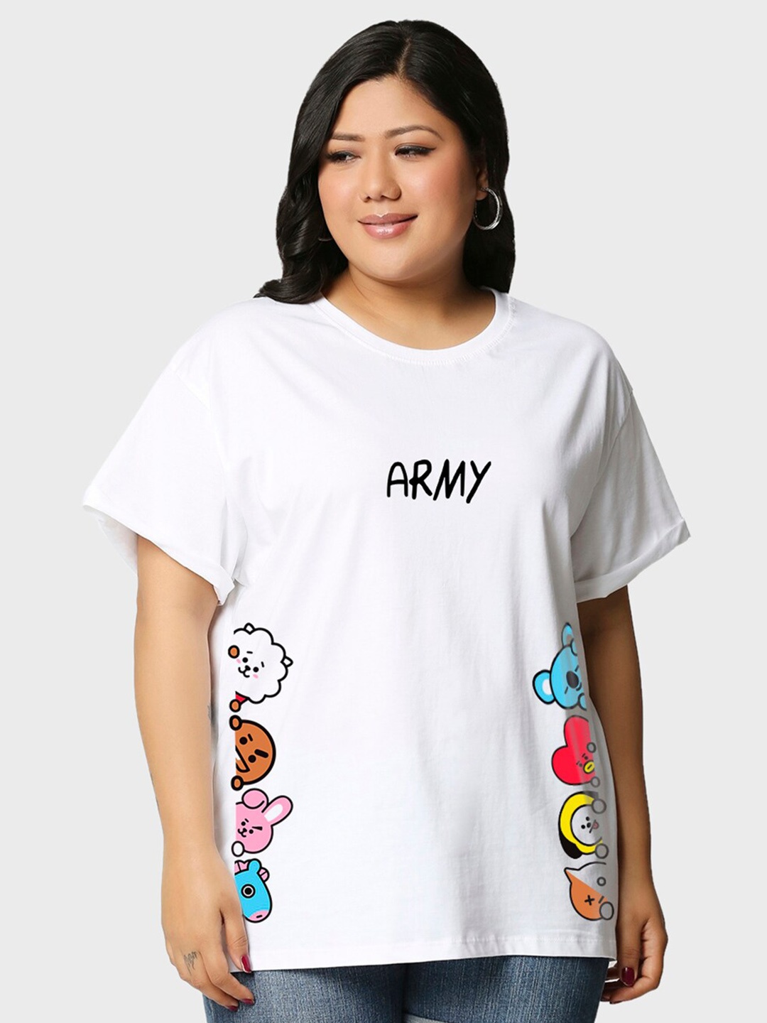 

Bewakoof Plus Peeking Army Graphic Printed Cotton T-shirt, White