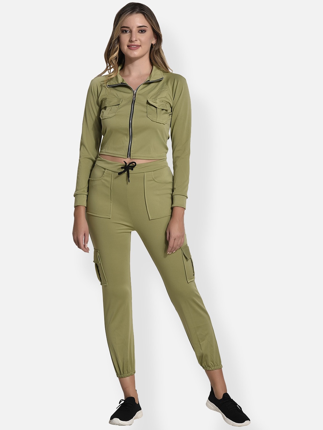 

FIMS Spread Collar Fleece Stretchable Tracksuits, Olive