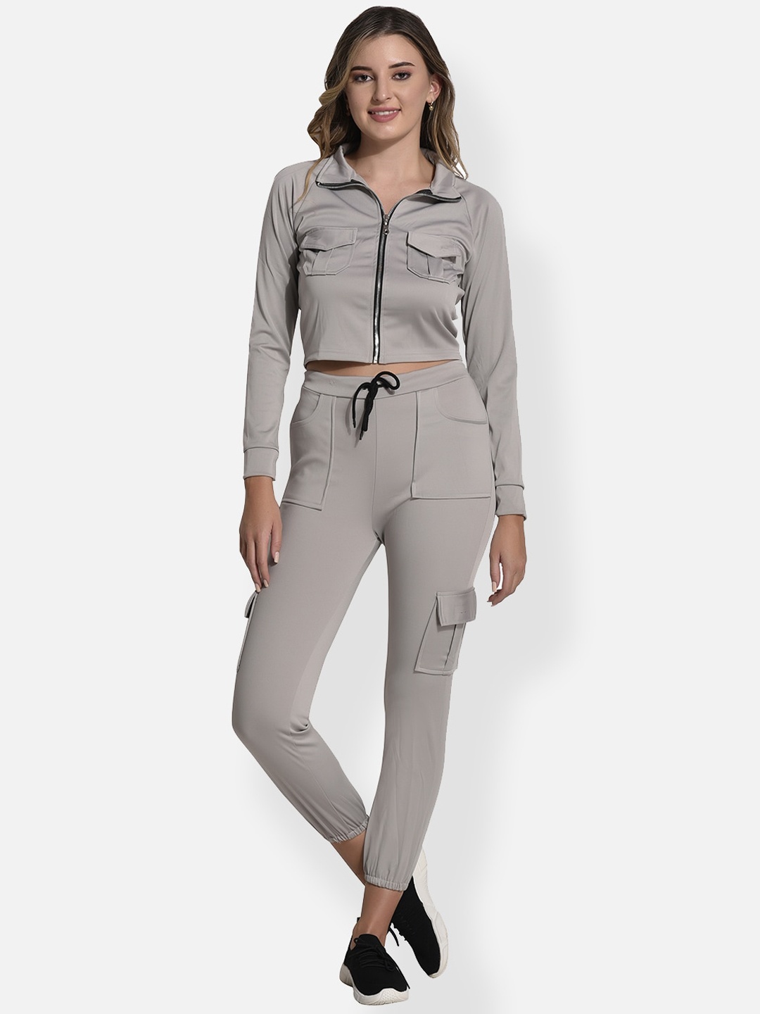 

FIMS Spread Collar Fleece Stretchable Tracksuits, Grey