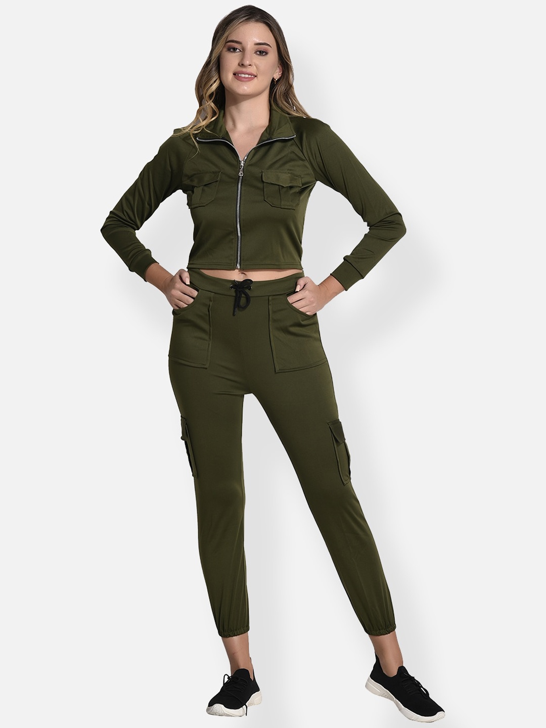 

FIMS Spread Collar Fleece Stretchable Tracksuits, Green