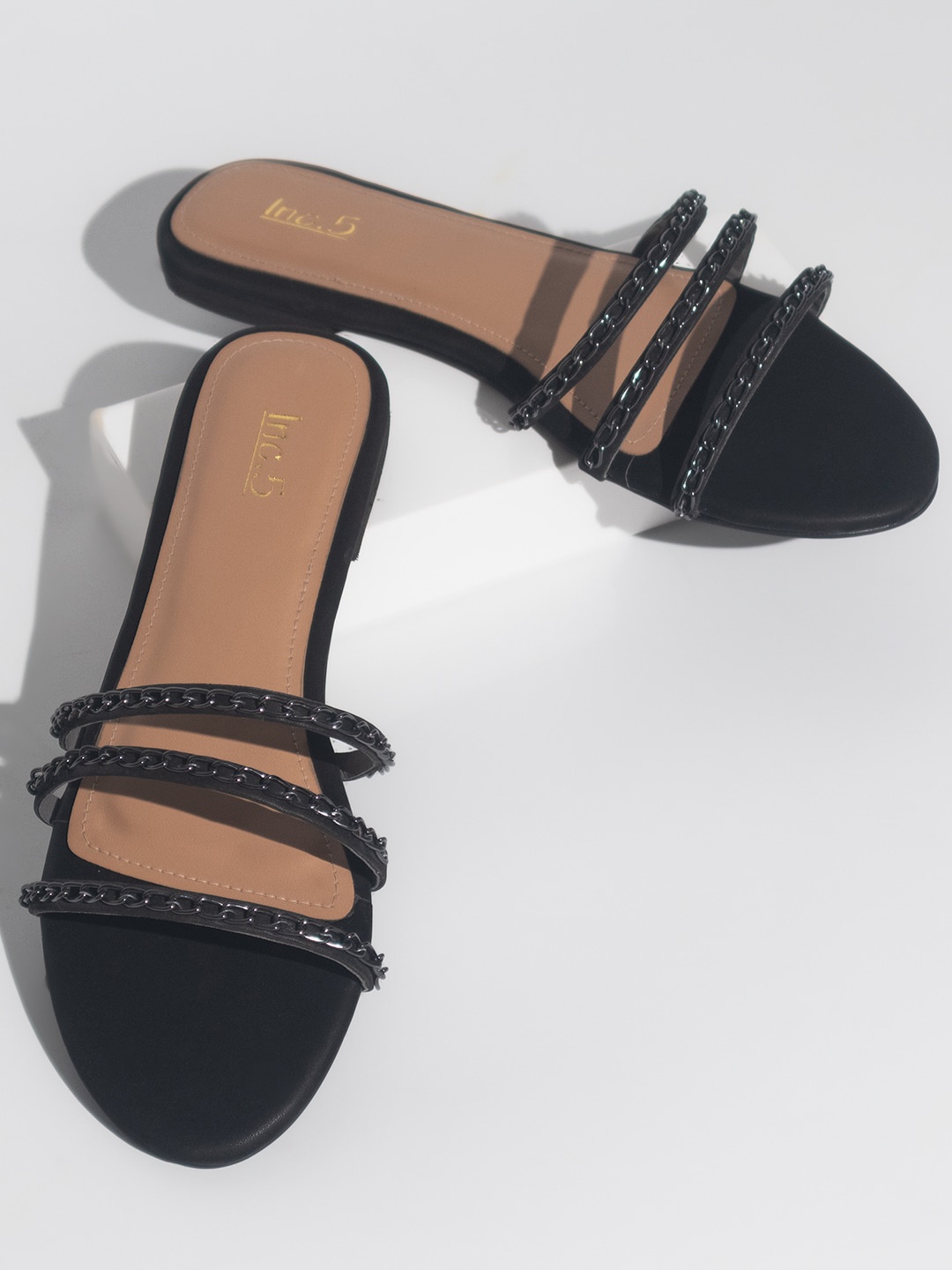 

Inc 5 Embellished Strappy Open Toe Flats, Black