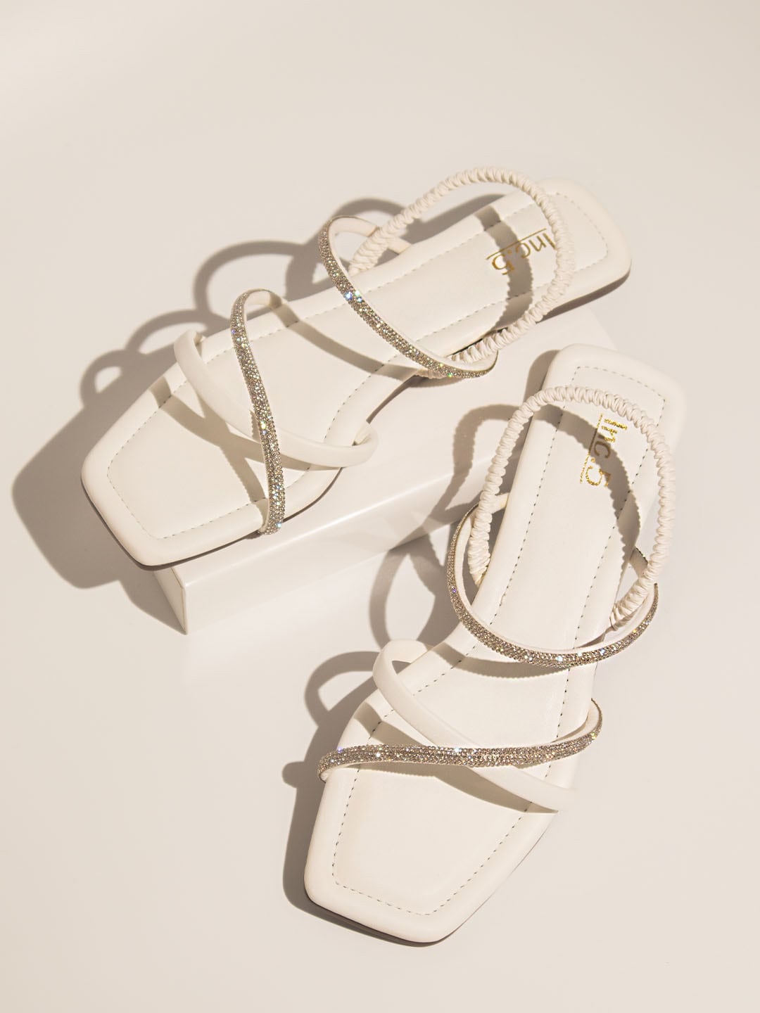 

Inc 5 Embellished Strappy Open Toe Flats, White