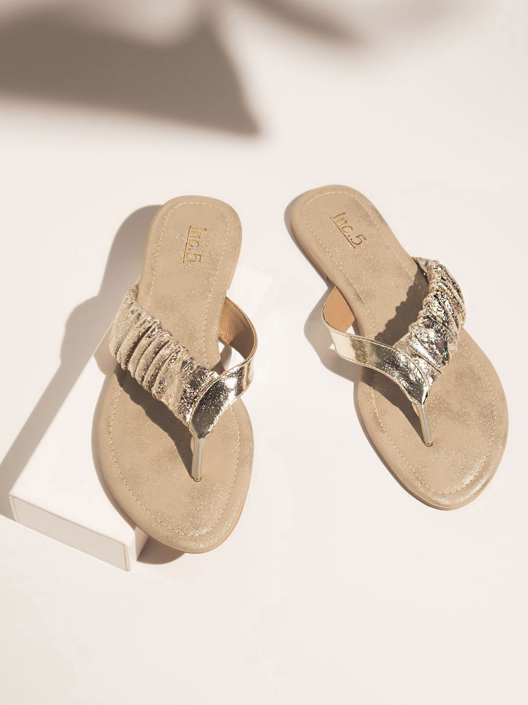 

Inc 5 Embellished Open Toe Flats, Gold