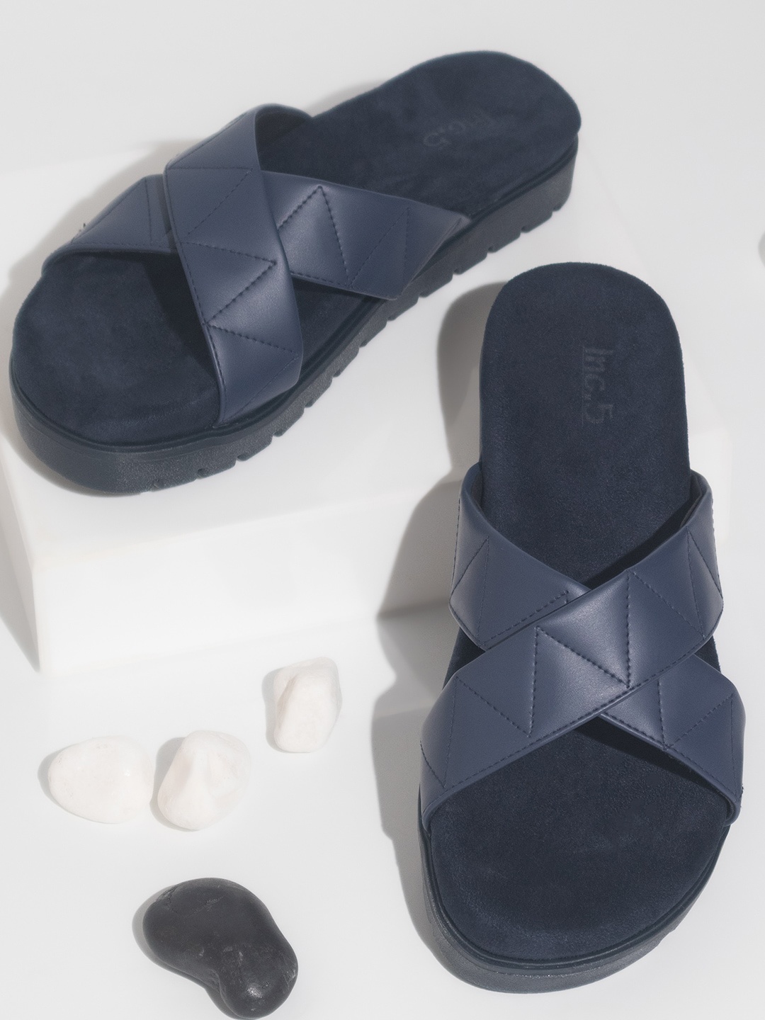 

Inc 5 Cross Strap Open Toe Flats, Navy blue