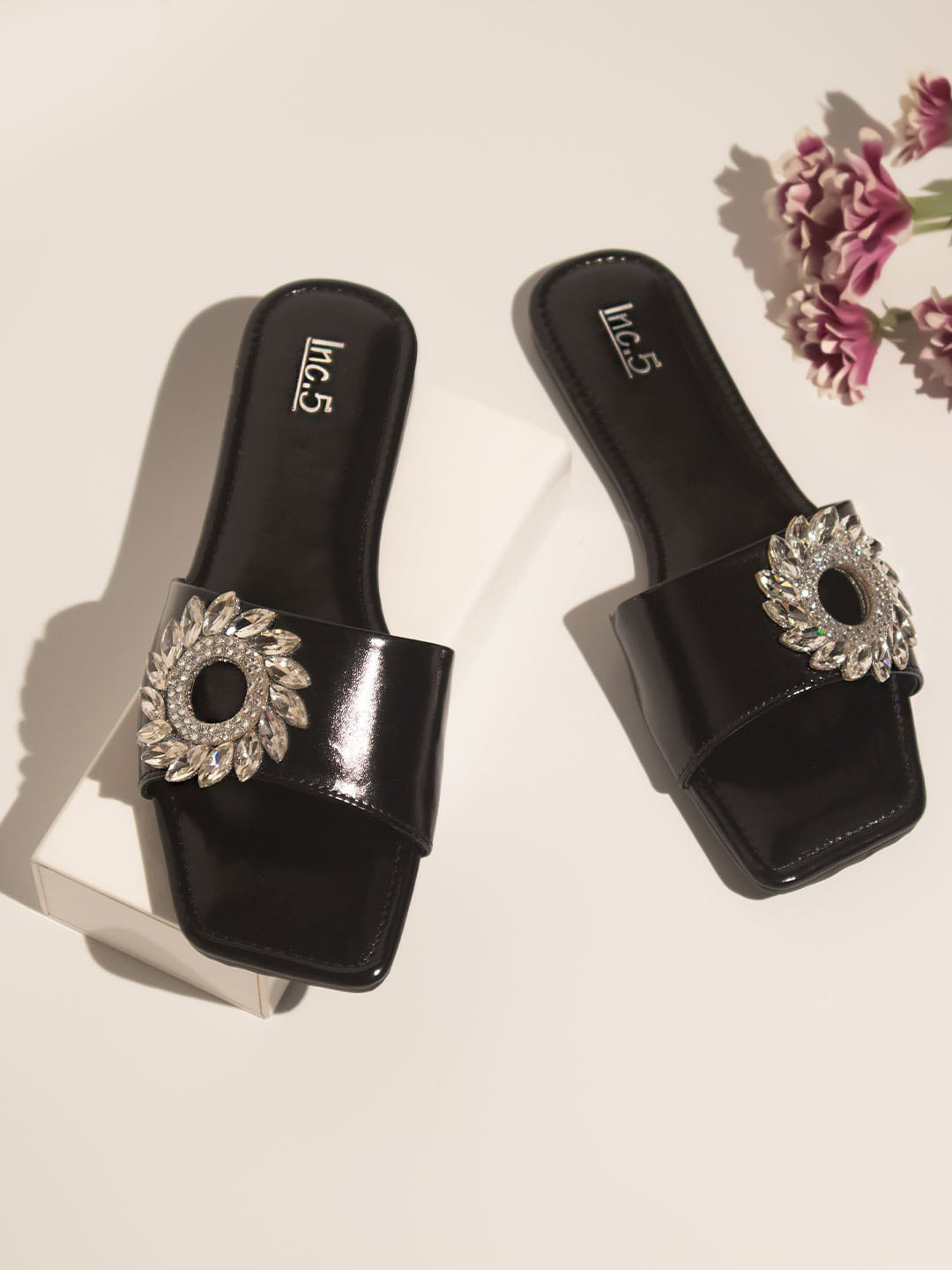 

Inc 5 Embellished Open Toe Flats, Black