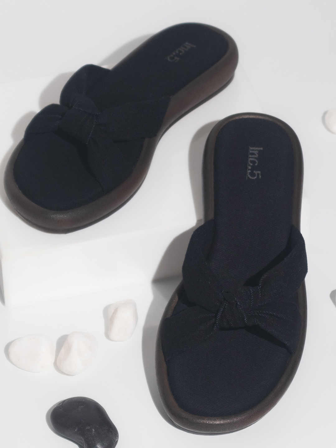 

Inc 5 Knot Detail Open Toe Flats, Black