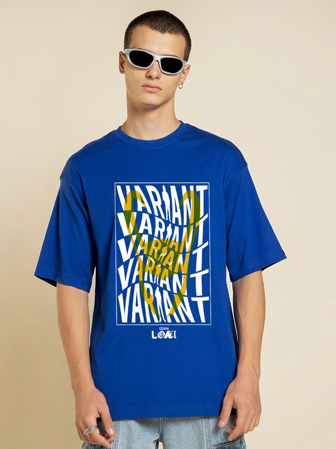 

Bewakoof Marvel Printed Drop-Shoulder Sleeves Relaxed Fit Cotton T-shirt, Blue