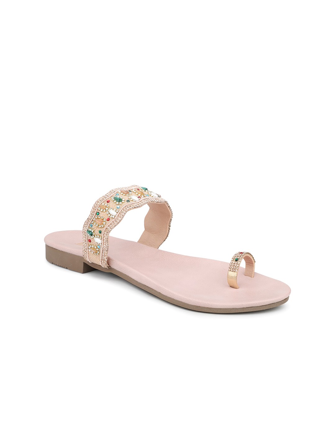 

Inc 5 Ethnic Embellished Open Toe Flats, Rose gold
