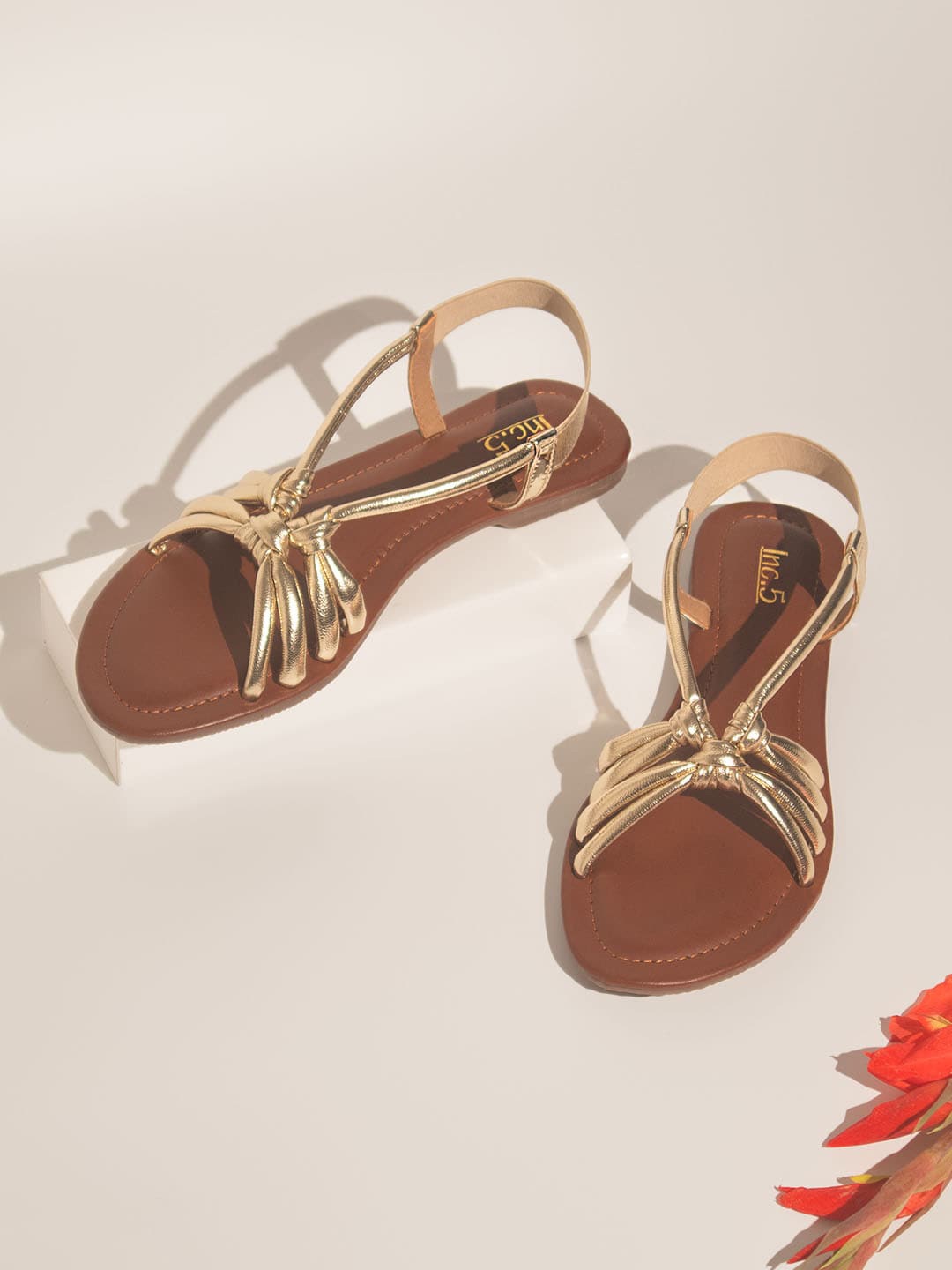 

Inc 5 Knot Detail Open Toe Flats, Gold