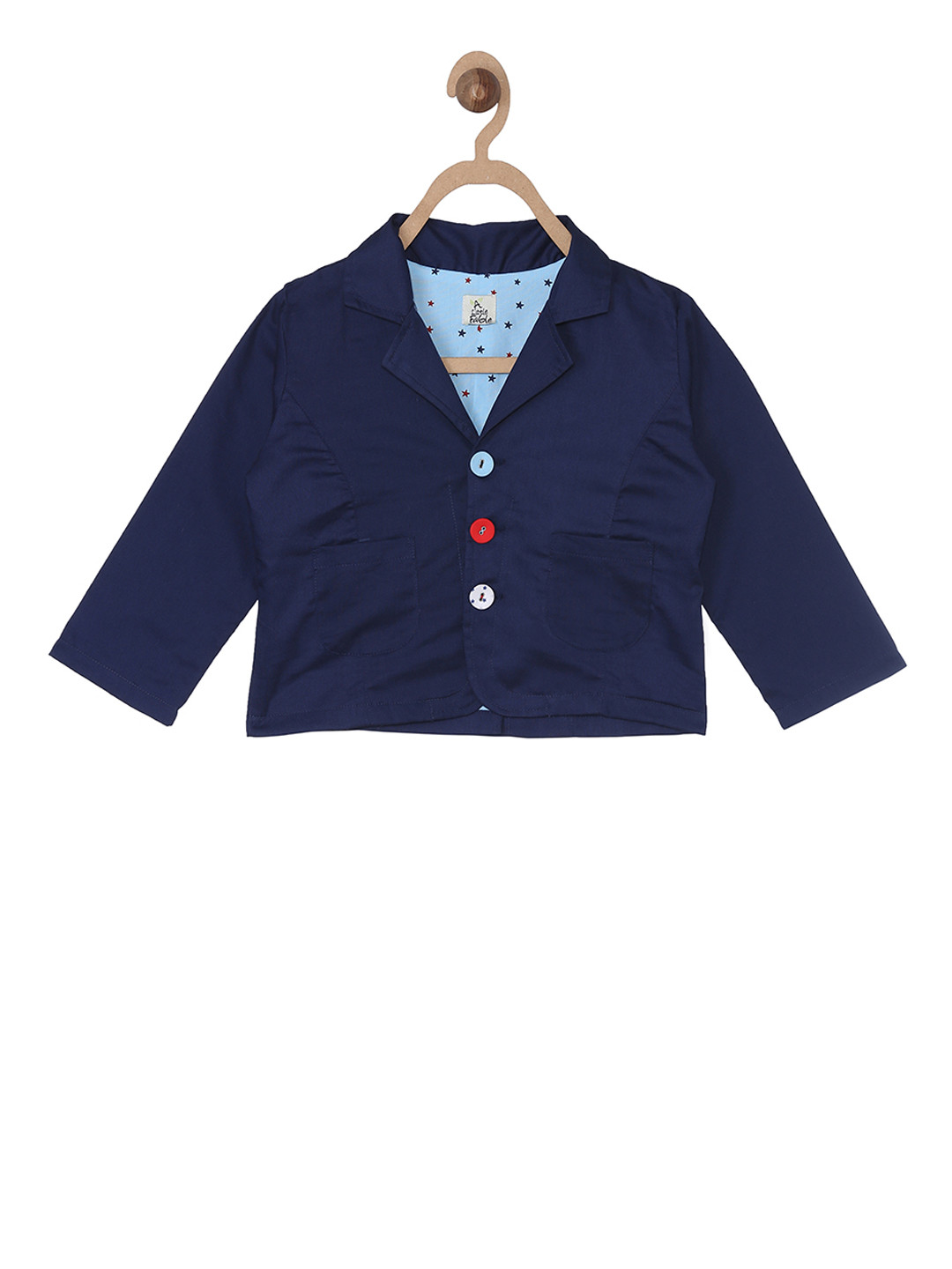 

A Little Fable Boys Blue Solid Open Front Jacket