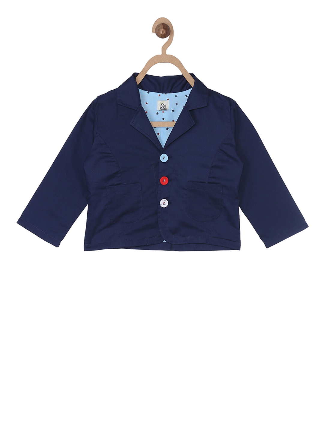 

A Little Fable Boys Blue Solid Open Front Jacket