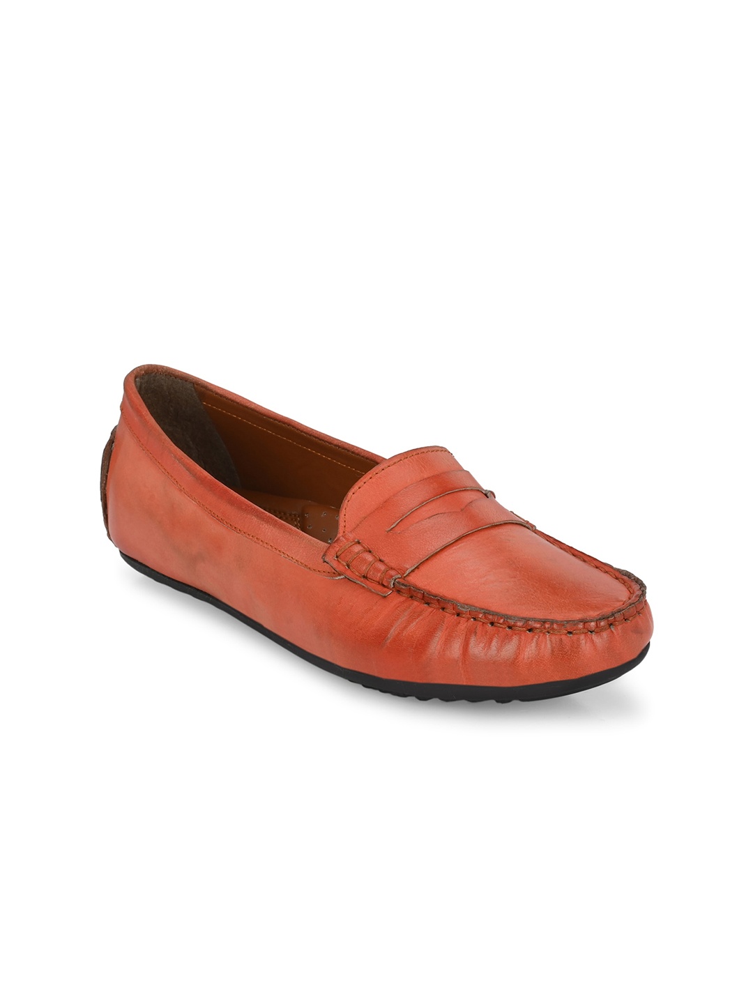 

CARLO ROMANO Women Leather Lightweight Penny Loafers, Orange