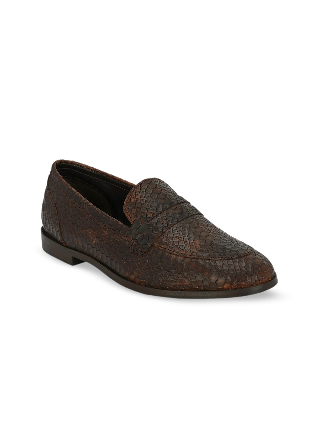 

CARLO ROMANO Women RODIA Textured Leather Formal Penny Loafers, Brown