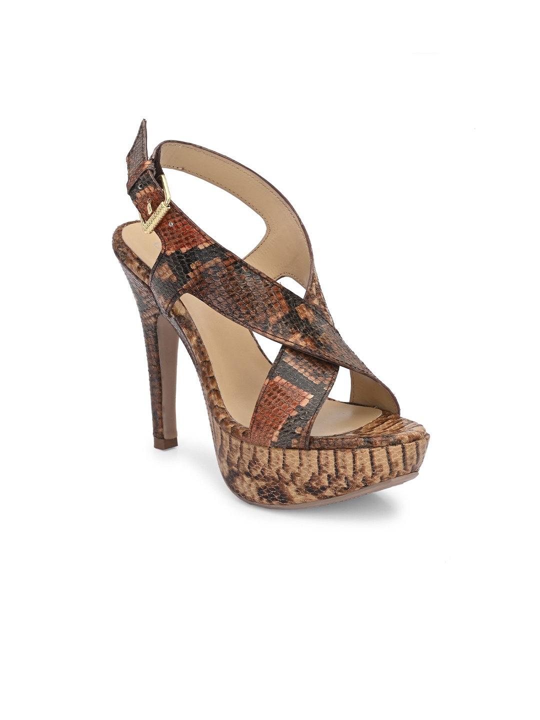 

CARLO ROMANO Animal Printed Cross Strap Stiletto Heels, Brown