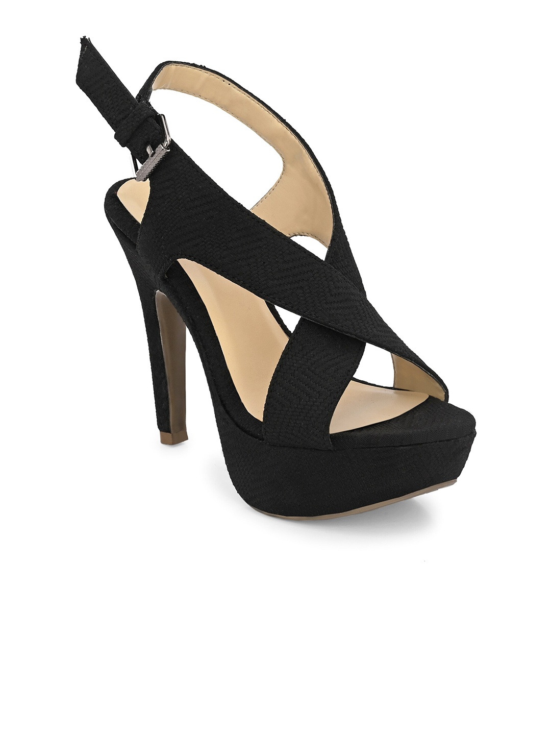 

CARLO ROMANO Textured Cross Strap Stiletto Heels, Black