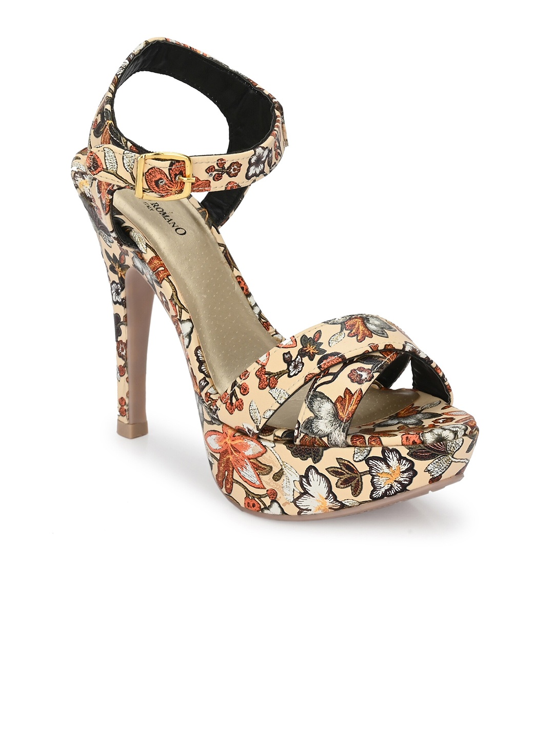 

CARLO ROMANO Printed Open Toe Stiletto Heels, Beige