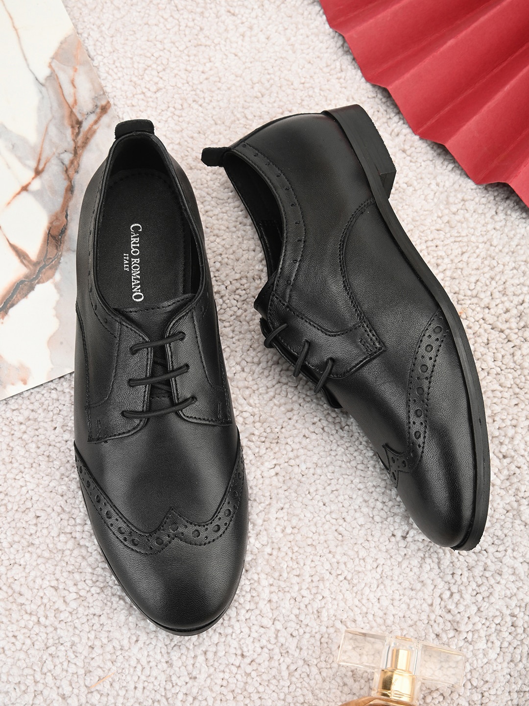 

CARLO ROMANO Women RODIA Perforated Leather Formal Brogues, Black