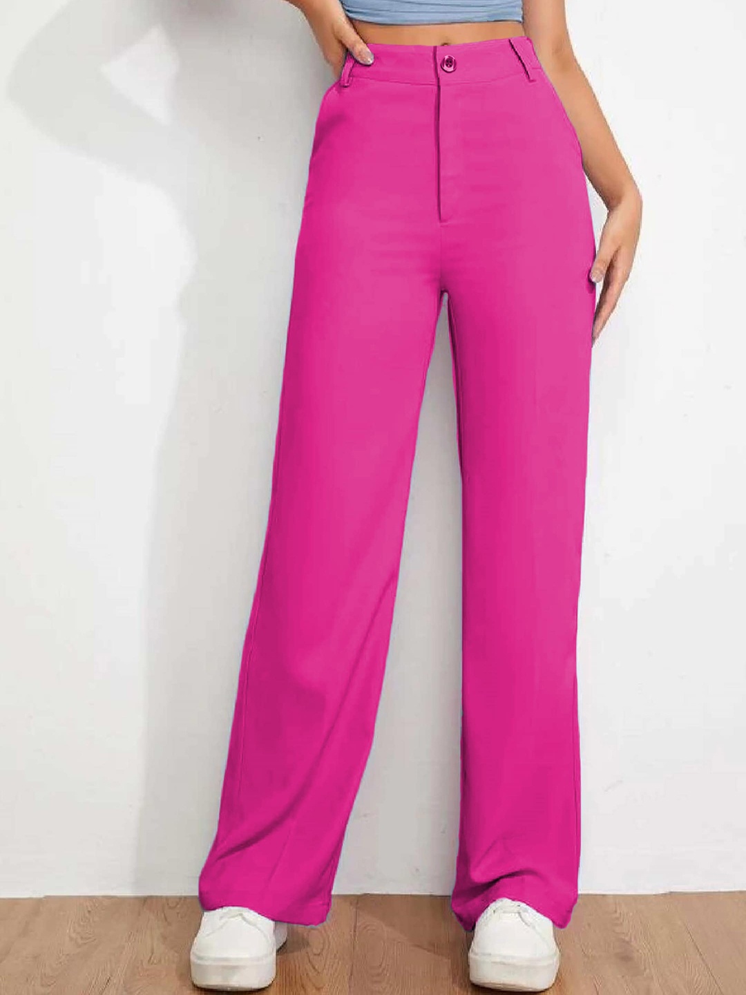 

Off Duty India Straight Fit High-Rise Parallel Trousers, Pink