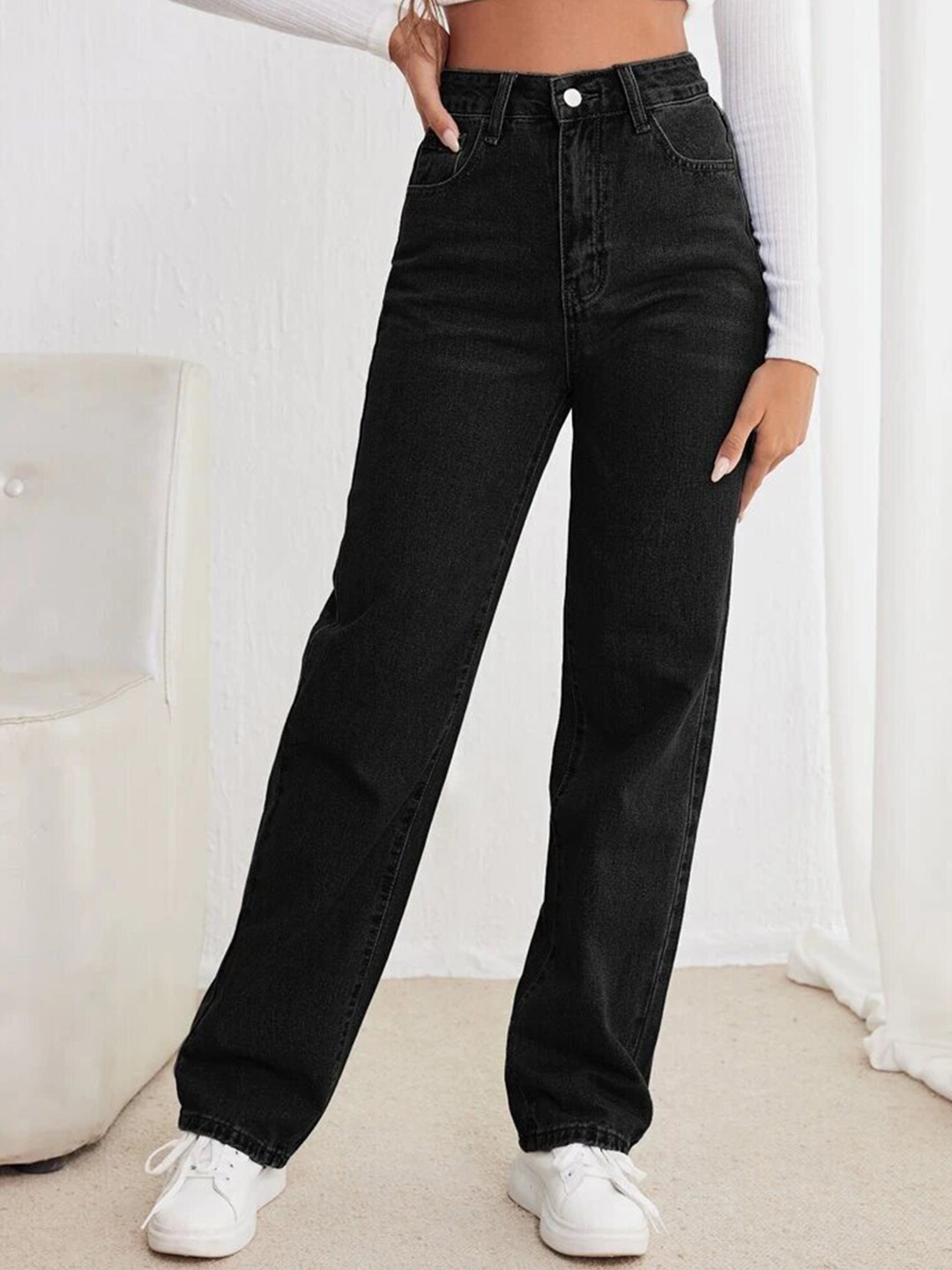 

Off Duty India Women Comfort Straight Fit Cotton High-Rise Jeans, Black