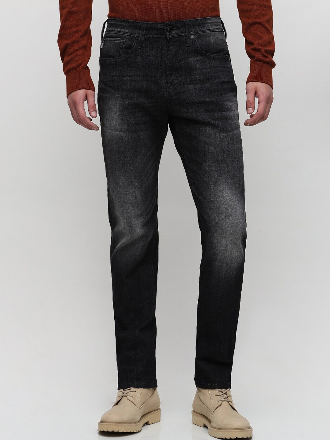 

SELECTED Men Slim Fit Mid Rise Clean Look Dark Shade Stretchable Jeans, Grey