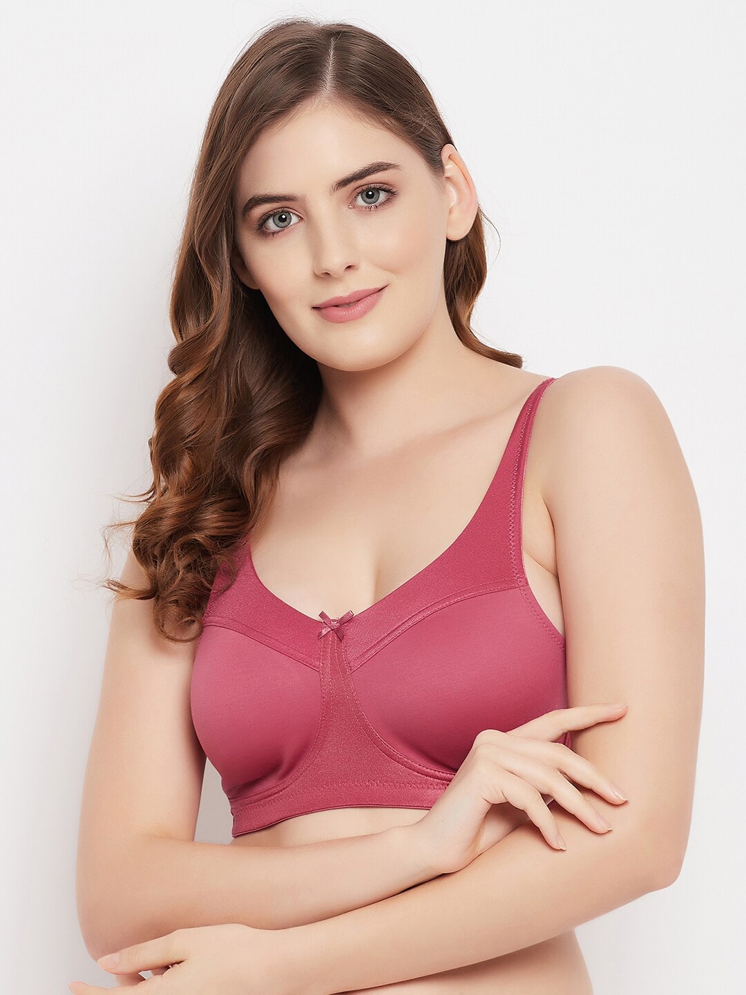 

Clovia Pink Non-Wired Lightly Padded Cotton Everyday Bra With All Day Comfort