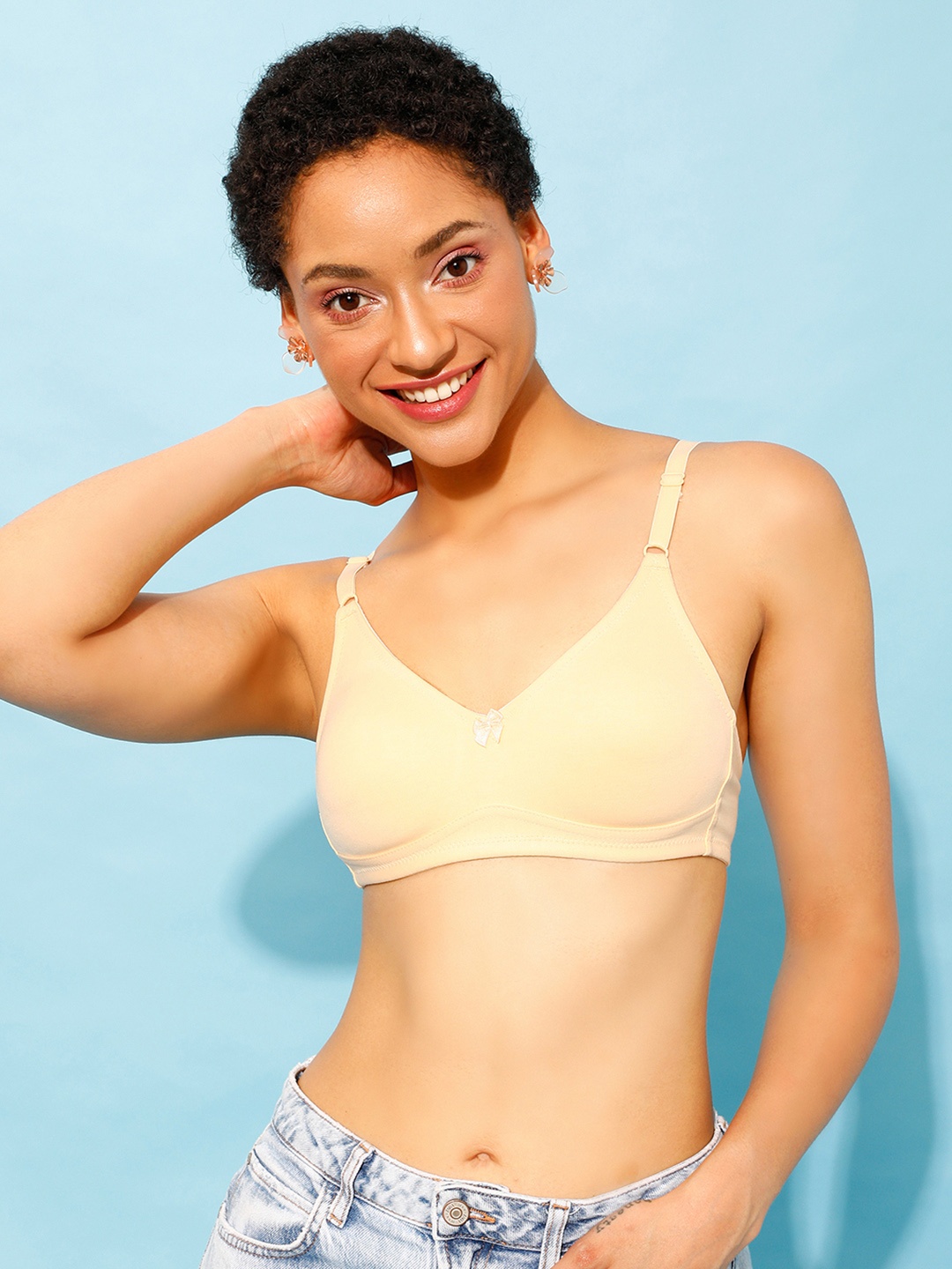 

Clovia Non-Wired Full Coverage Non-Padded Cotton T-shirt Bra With All Day Comfort, Beige