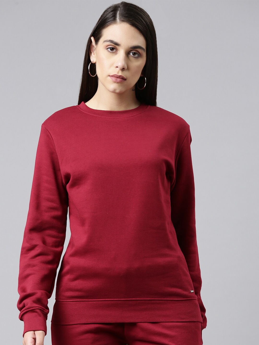 

TWIN BIRDS Round Neck Pure Cotton Pullover Sweatshirt, Maroon