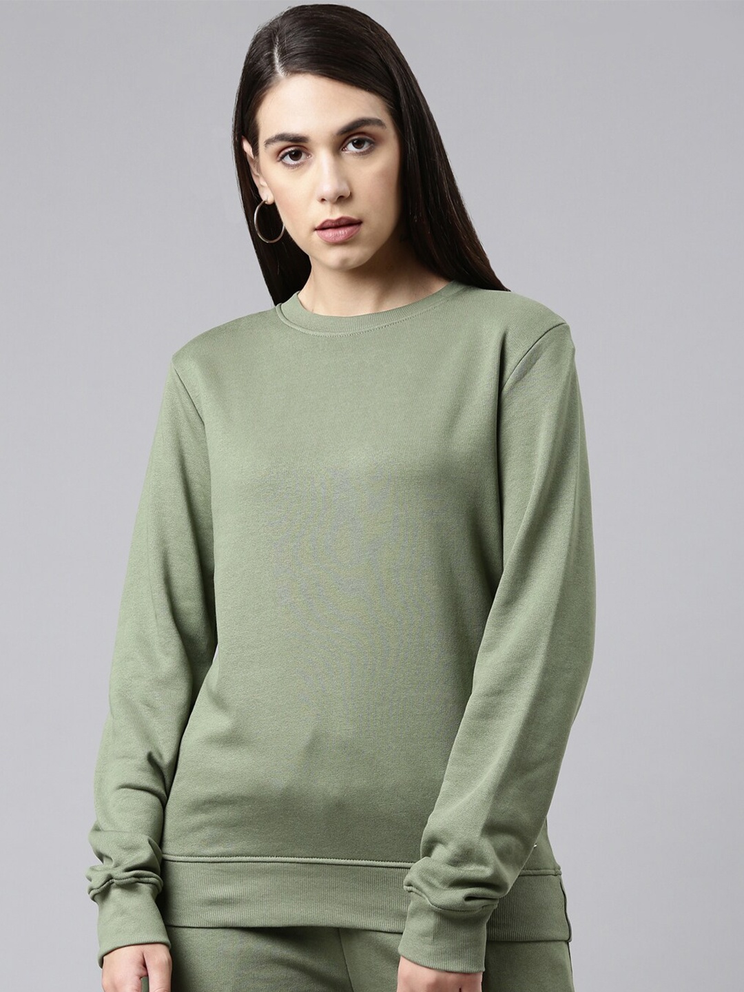 

TWIN BIRDS Round Neck Cotton Sweatshirt, Olive