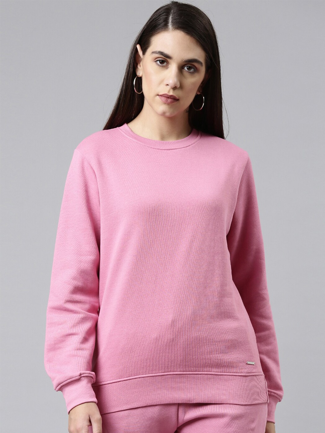 

TWIN BIRDS Round Neck Cotton Sweatshirt, Pink