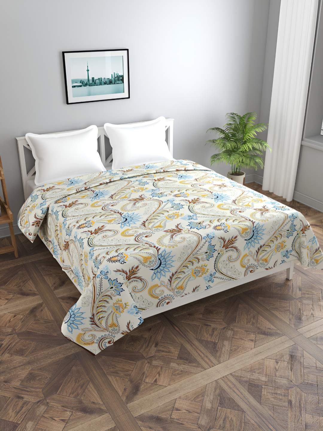 

BREVARD Off White & Brown Printed Double Queen Duvet Cover