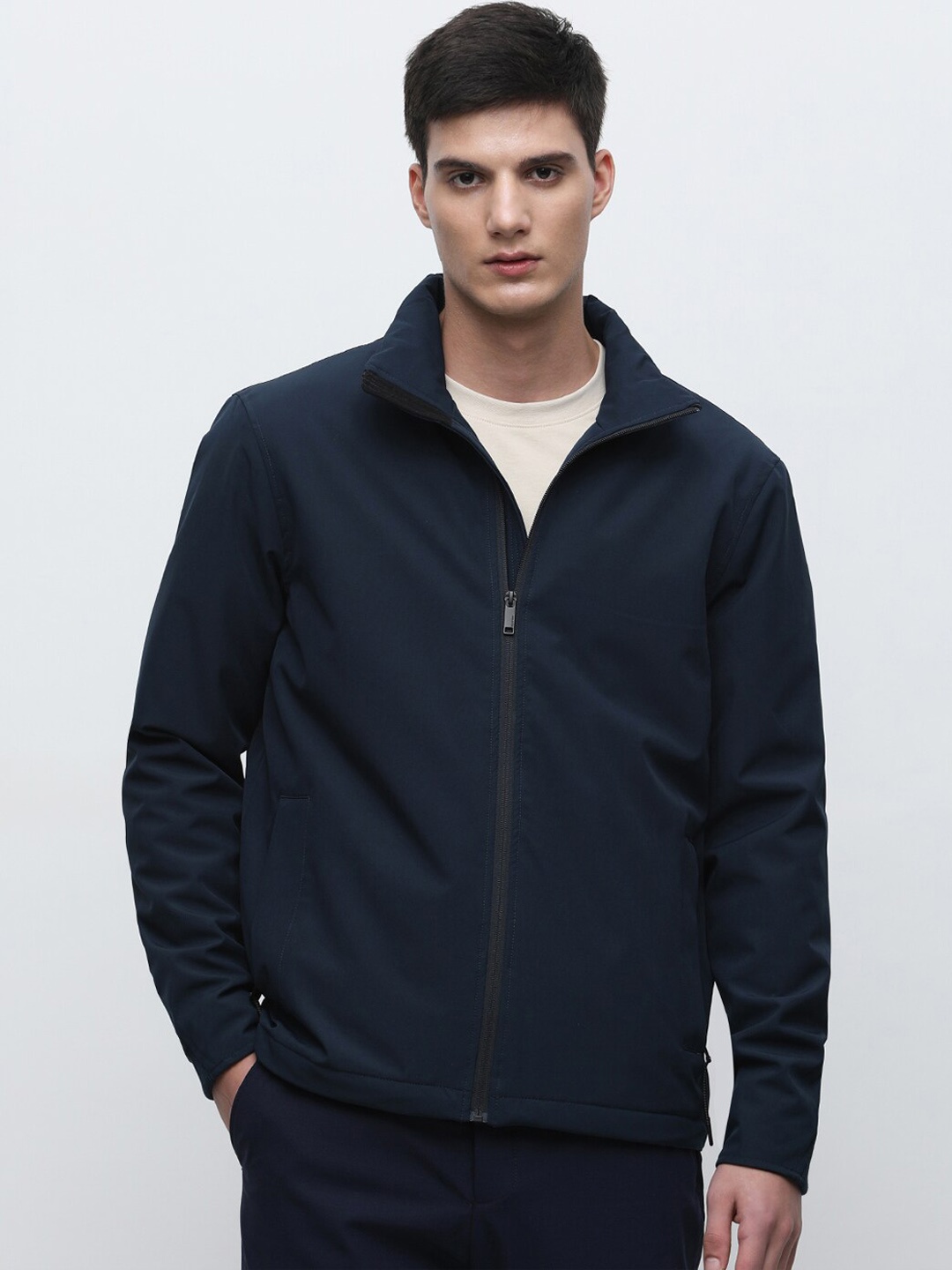 

SELECTED Mock Collar Bomber Jacket, Navy blue