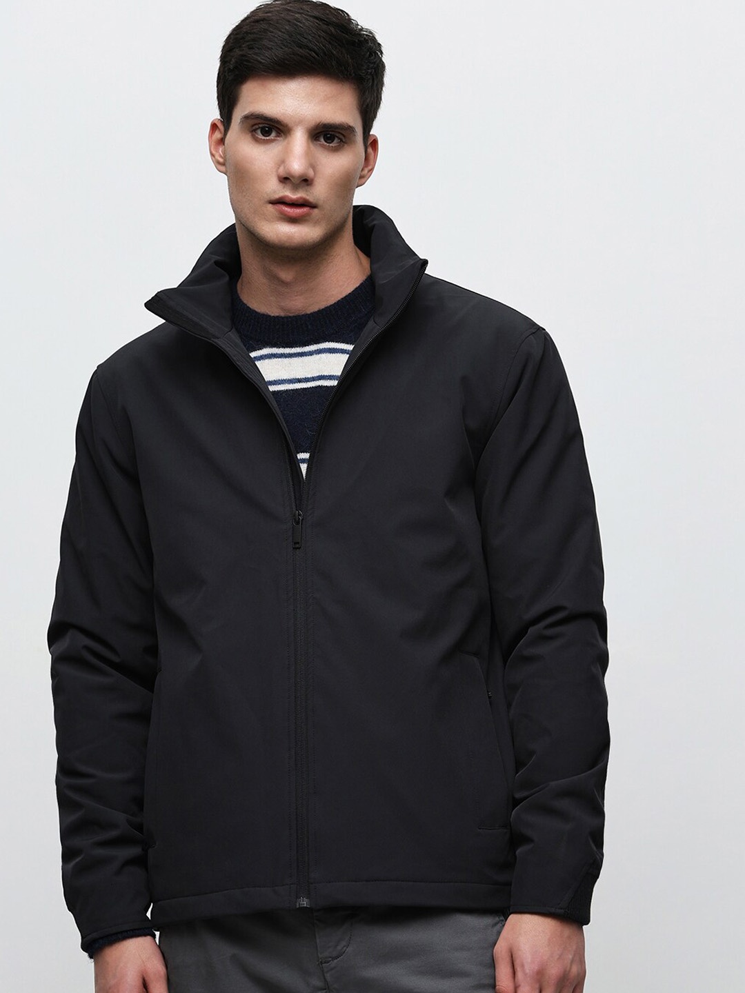 

SELECTED Mock Collar Bomber Jacket, Black