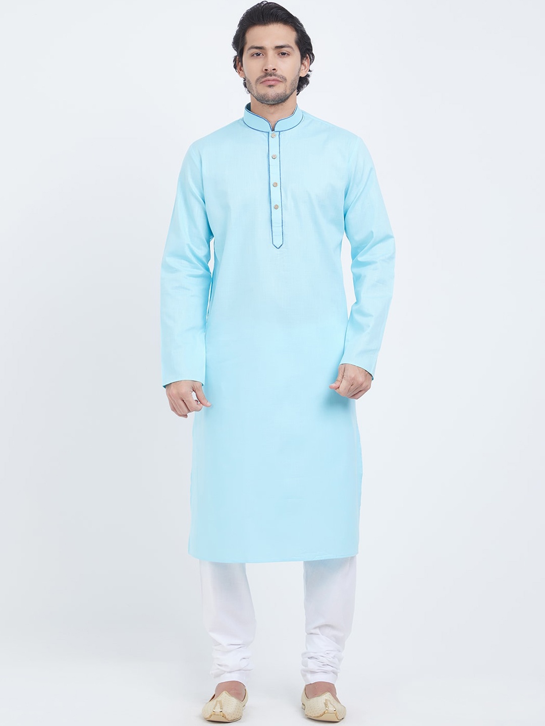 

Indian Poshakh Regular Mandarin Collar Kurta With Pyjamas, Blue