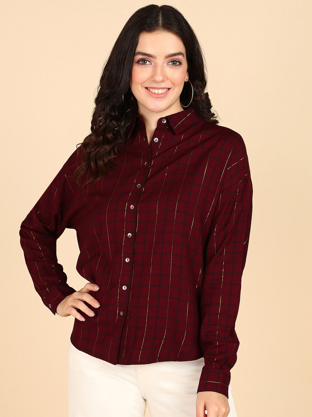 

Mast & Harbour Maroon Smart Checked Casual Shirt